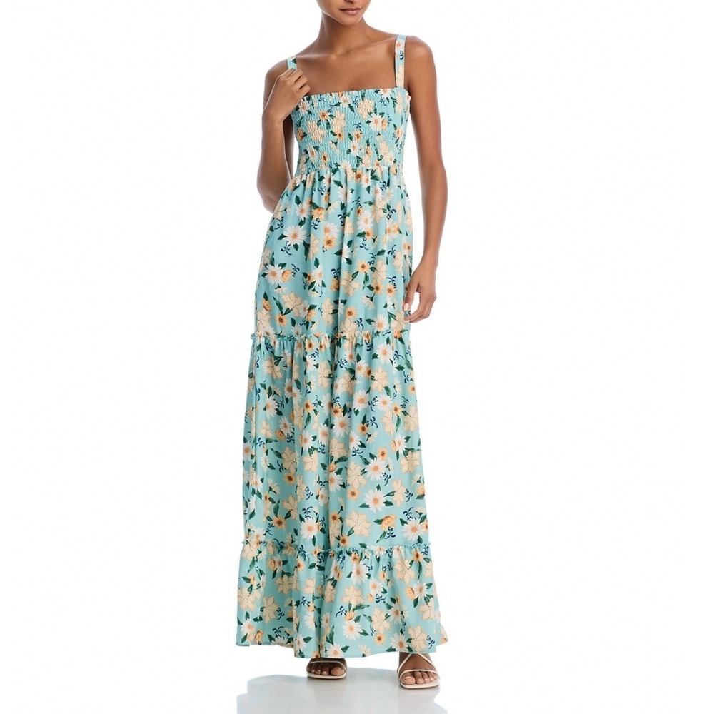 Agua Bendita Lucery Maxi Dress Teal Floral Smocked Tiered Size medium